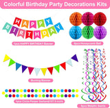 Colorful Birthday Party Decorations Set, Paper Bunting, Honeycomb Balls, Streamers (Eco-Friendly)
