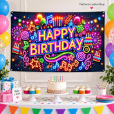 Neon Happy Birthday Banner, 71x43 Inch Party Backdrop, Colorful Decoration