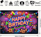 Neon Happy Birthday Banner, 71x43 Inch Party Backdrop, Colorful Decoration