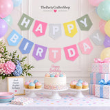 Pastel Felt Happy Birthday Banner, Macaron Rainbow Garland, First Birthday Party Decor