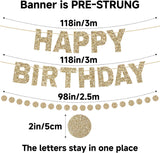 Gold Glitter Happy Birthday Banner, Circle Dot Garland, Party Decorations
