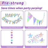 Iridescent Happy Birthday Banner, Holographic Streamers, Polka Dot Garland (Pre-Strung)