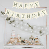 Sage Green Burlap Birthday Banner, Rustic Party Backdrop (Pre-Strung)