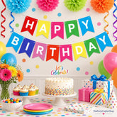 Rainbow Birthday Party Decorations, Swirl Streamers, Honeycomb Balls, Dot Garland (Eco-Friendly Paper)