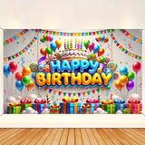 Rainbow Happy Birthday Banner, 71x43 Inch Party Backdrop, Balloon Cake Decorations