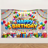 Rainbow Happy Birthday Banner, 71x43 Inch Party Backdrop, Balloon Cake Decorations