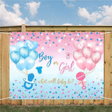 Boy or Girl Gender Reveal Banner, Blue Pink Stars, Balloons (82.6x59.1in)