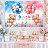 Gender Reveal Backdrop, He or She Baby Shower Banner (7x5FT)