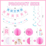 Boy or Girl Gender Reveal Decorations, Pink Blue Baby Shower Banner, Honeycomb Balls & Swirls