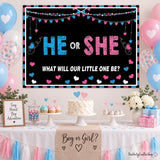 Gender Reveal Backdrop, Blue Pink Watercolor Balloons, Baby Shower Banner (70.8x43.3 Inch)