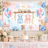Boho Gender Reveal Backdrop, 7x5FT Baby Shower Banner, Floral Party Decor