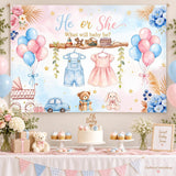 Boho Gender Reveal Backdrop, 7x5FT Baby Shower Banner, Floral Party Decor