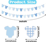 Blue Baby Gender Reveal Banner, Bodysuit Garland, Buffalo Plaid (118 Inch)