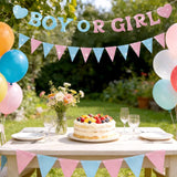 Boy or Girl Gender Reveal Banner, Glitter Hearts, Blue Pink Gold Flags (Pre-Strung)