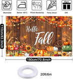 Hello Fall Backdrop Banner, Rustic Pumpkin Harvest Decor (6x3.6FT)