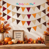 Autumn Glitter Pennant Banner, Brown Burgundy Orange Gold Garland, Harvest Party Decor