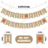 Happy Fall Burlap Banner, Thankful Garland, Pumpkin Maple Leaf Bunting (11ft)