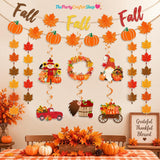 Glitter Fall Party Decorations Set, Pumpkin Maple Leaf Garland, Autumn Swirls (PVC, Cardboard)