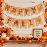 Happy Fall Banner, Rustic Harvest Garland, Pumpkin Bunting (6.6ft Rope)