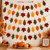 5pc Felt Maple Leaf Garland, Autumn Harvest Banner, Thanksgiving Decor