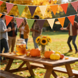 33FT Fall Gingham Pennant Banner, Green Orange Plaid Triangle Bunting Garland