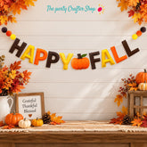 Happy Fall Felt Banner, Pre-Strung Pumpkin Garland, Autumn Party Decor