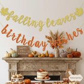 Glitter Fall Birthday Banner, Autumn Leaf Garland, Pre-Strung Party Decor