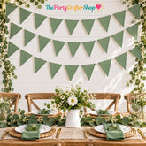 Sage Green Burlap Pennant Banner, Jungle Safari Party Decor (46FT)