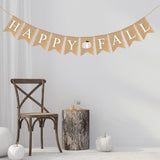 Happy Fall Burlap Banner, White Pumpkin Garland, Rustic Harvest Decor