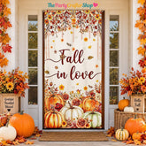 Fall in Love Door Banner, Rustic Pumpkin Floral Wedding Backdrop (90x180cm)