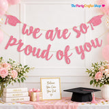 Rose Gold Glitter Graduation Banner, Class of 2026 Party Decor (Pre-assembled)