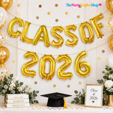 Class of 2026 Gold Foil Balloon Banner Set, 16 Inch Graduation Decorations