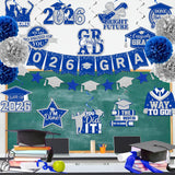 Class of 2026 Graduation Decorations, Blue Silver Banner, Swirls, Lanterns (Party Set)