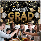 Class of 2026 Graduation Backdrop, Black Gold Congrats Banner (72x43 Inch)