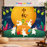 Mid Autumn Festival Backdrop, Rabbit Mooncake Moon, Chinese Party Photo Prop (6x4FT)