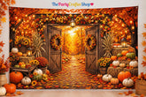 10x8FT Rustic Barn Door Fall Backdrop, Harvest Photography Prop (Vinyl)