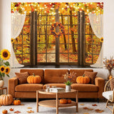 Fall Wooden Window Backdrop, Maple Pumpkin Sunflower Photography Prop (7x5FT)