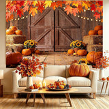 10x8FT Rustic Barn Door Fall Harvest Backdrop, Pumpkin Sunflower Farm Photo Prop (10x8FT)