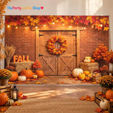 10x8FT Autumn Harvest Barn Door Backdrop, Rustic Farmhouse Pumpkin Background (10x8FT)