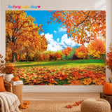 7x5FT Fall Forest Backdrop, Autumn Maple Leaves, Thanksgiving Party Decor