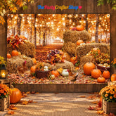 10x8FT Fall Harvest Backdrop, Autumn Leaves, Pumpkins, Hay Bales (Fabric Photo Booth Decor)