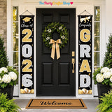 Class of 2026 Graduation Banner, Black & Gold Congrats Grad Porch Sign (72x12 Inch)