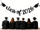 2026 Graduation Banner, Black Glitter Garland, Class of 2026 Party Decor (9.84ft Ribbon)