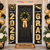 Class of 2026 Graduation Banner Set, Black Gold Oxford Fabric, Indoor Outdoor Decor