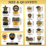 Class of 2026 Graduation Party Kit, Gold Black Balloons, Backdrop, Banner, Streamers