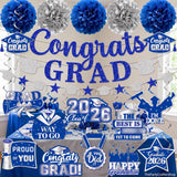2026 Graduation Party Decorations, Blue Glitter Banner, Pom Poms, Swirls (Class of 2026)
