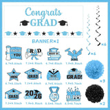 Baby Blue Graduation Decorations, Class of 2026 Party Set (Banner, Pom Poms, Swirls)