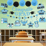Baby Blue Graduation Decorations, Class of 2026 Party Set (Banner, Pom Poms, Swirls)