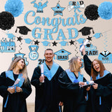 Baby Blue Graduation Decorations, Class of 2026 Party Set (Banner, Pom Poms, Swirls)
