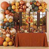 7x5FT Fall Forest Backdrop, Autumn Window Photography Banner, Maple Leaf Happy Decoration, Thanksgiving Party Decor
